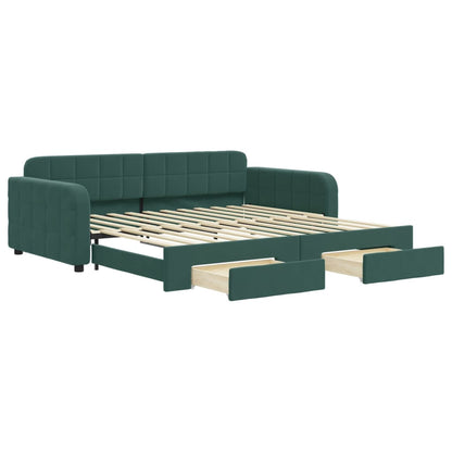 Divano Letto Estraibile Cassetti Verde Scuro 100x200cm Velluto