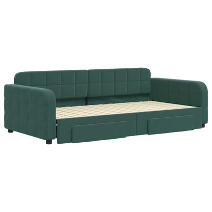 Divano Letto Estraibile Cassetti Verde Scuro 100x200cm Velluto