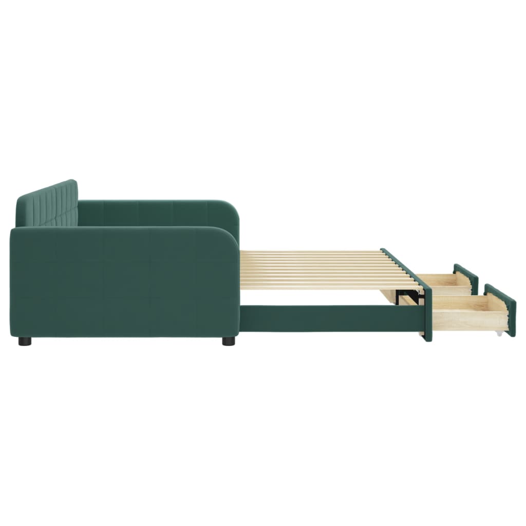 Divano Letto Estraibile Cassetti Verde Scuro 100x200cm Velluto