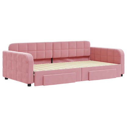 Divano Letto Estraibile con Cassetti Rosa 100x200 cm Velluto