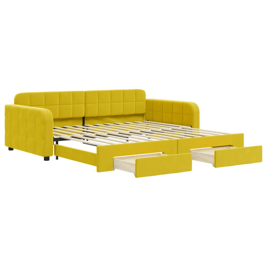 Divano Letto Estraibile con Cassetti Giallo 100x200cm Velluto - homemem39