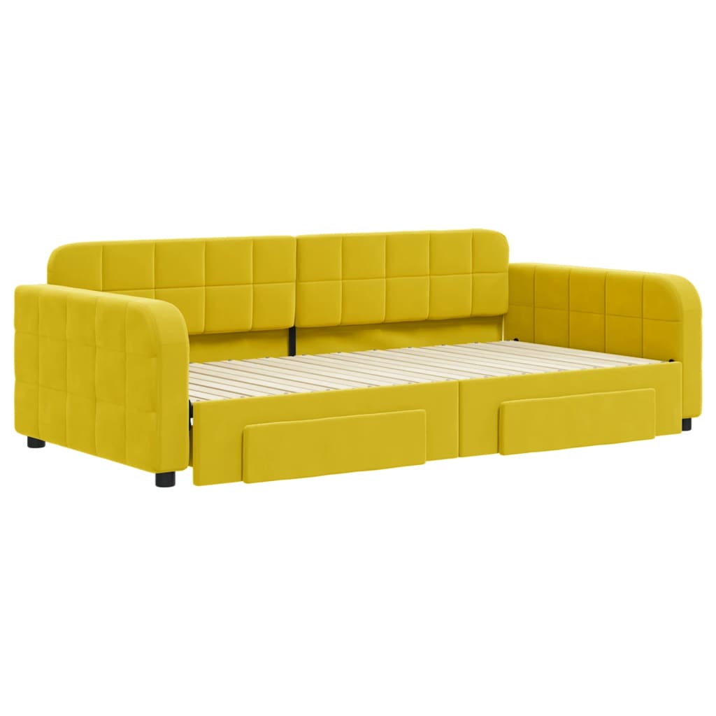 Divano Letto Estraibile con Cassetti Giallo 100x200cm Velluto - homemem39