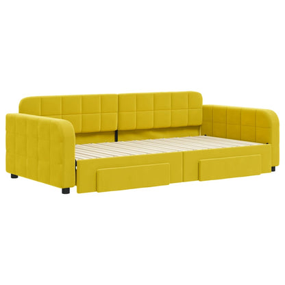 Divano Letto Estraibile con Cassetti Giallo 100x200cm Velluto - homemem39