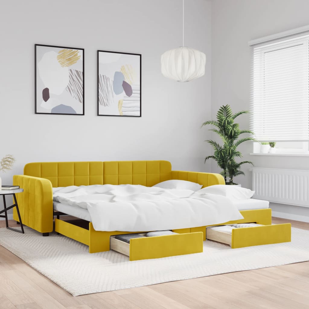 Divano Letto Estraibile con Cassetti Giallo 100x200cm Velluto - homemem39