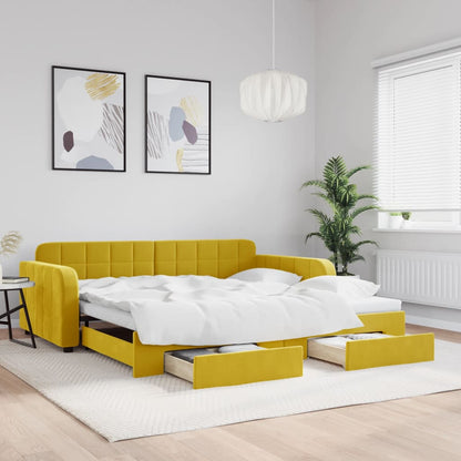 Divano Letto Estraibile con Cassetti Giallo 100x200cm Velluto - homemem39