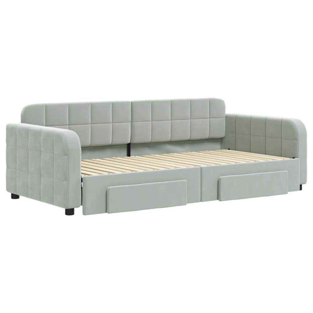 Divano Letto Estraibile Cassetti Grigio Chiaro 90x190cm Velluto | homemem39