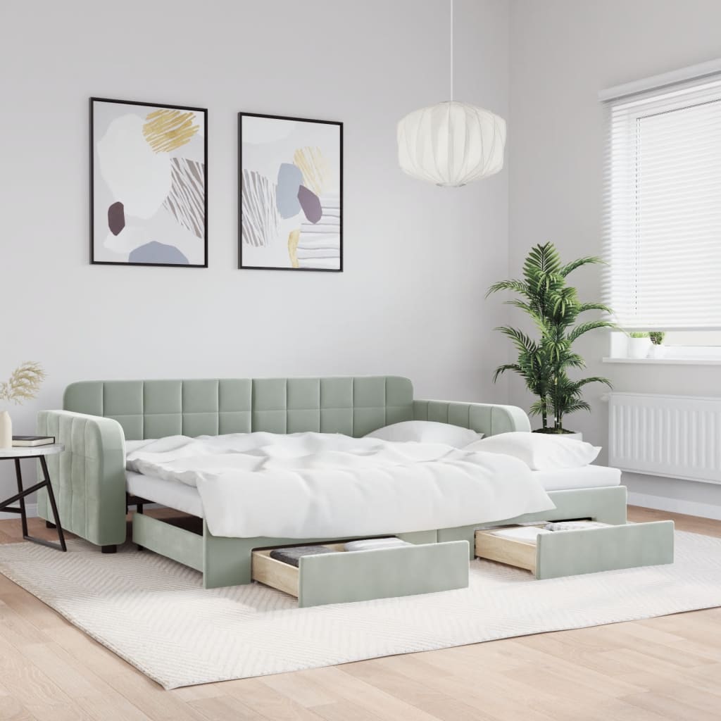 Divano Letto Estraibile Cassetti Grigio Chiaro 90x190cm Velluto | homemem39