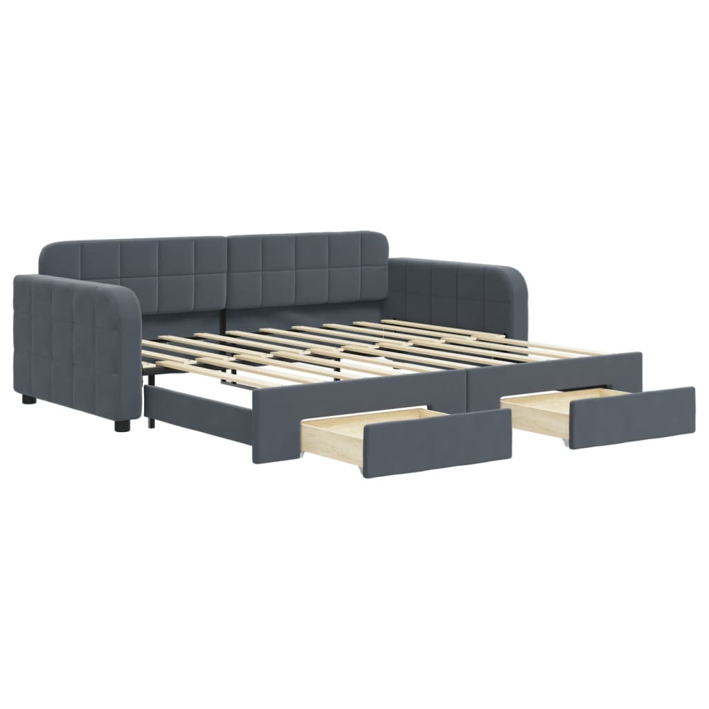 Divano Letto Estraibile Cassetti Grigio Scuro 90x190cm Velluto - homemem39