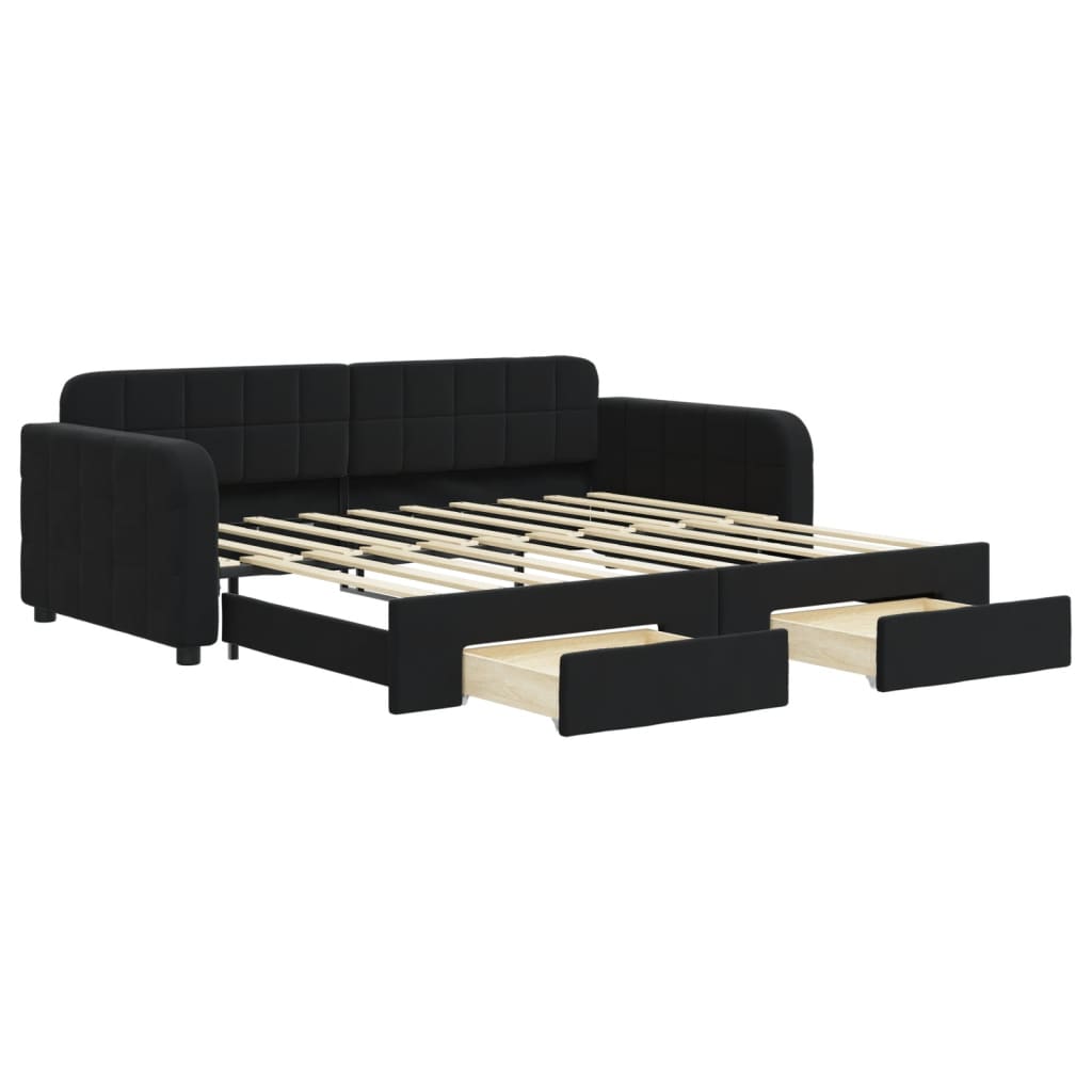 Divano Letto Estraibile con Cassetti Nero 90x190 cm in Velluto | homemem39
