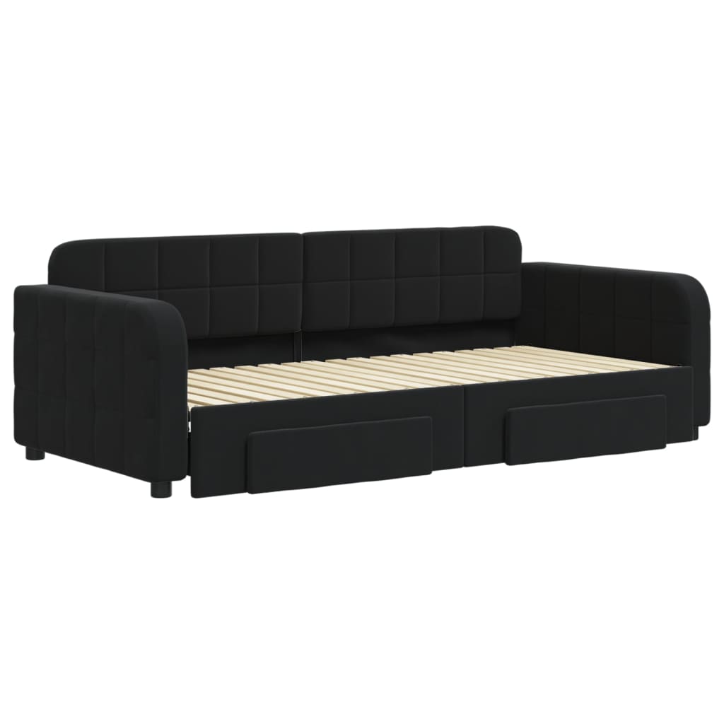Divano Letto Estraibile con Cassetti Nero 90x190 cm in Velluto | homemem39