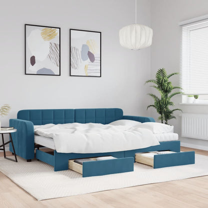 Divano Letto Estraibile con Cassetti Blu 80x200 cm in Velluto - homemem39