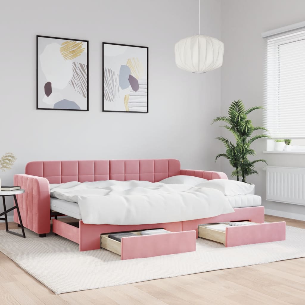 Divano Letto Estraibile con Cassetti Rosa 80x200 cm Velluto - homemem39