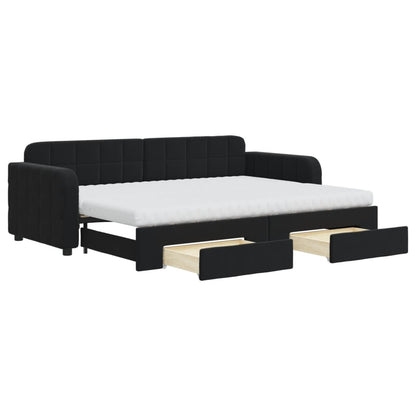 Divano Letto Estraibile con Cassetti Nero 80x200 cm in Velluto | homemem39