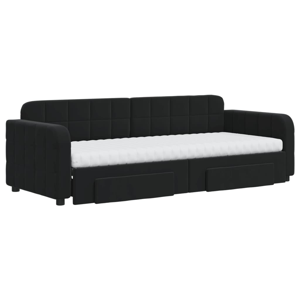 Divano Letto Estraibile con Cassetti Nero 80x200 cm in Velluto | homemem39