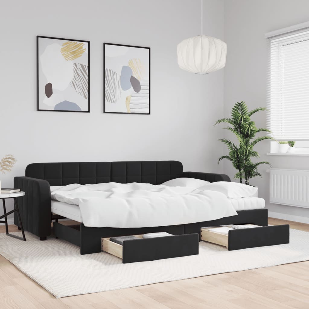 Divano Letto Estraibile con Cassetti Nero 80x200 cm in Velluto | homemem39