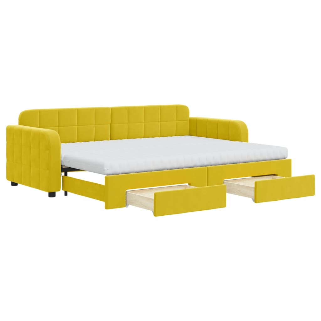 Divano Letto Estraibile con Cassetti Giallo 80x200cm in Velluto
