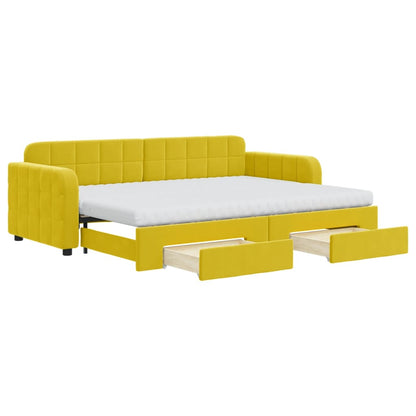 Divano Letto Estraibile con Cassetti Giallo 80x200cm in Velluto