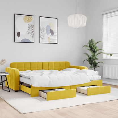 Divano Letto Estraibile con Cassetti Giallo 80x200cm in Velluto