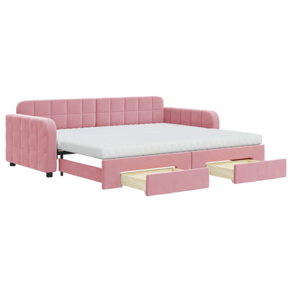 Divano Letto Estraibile con Cassetti Rosa 90x200 cm Velluto