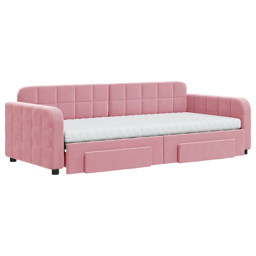 Divano Letto Estraibile con Cassetti Rosa 90x200 cm Velluto