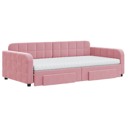 Divano Letto Estraibile con Cassetti Rosa 100x200 cm Velluto