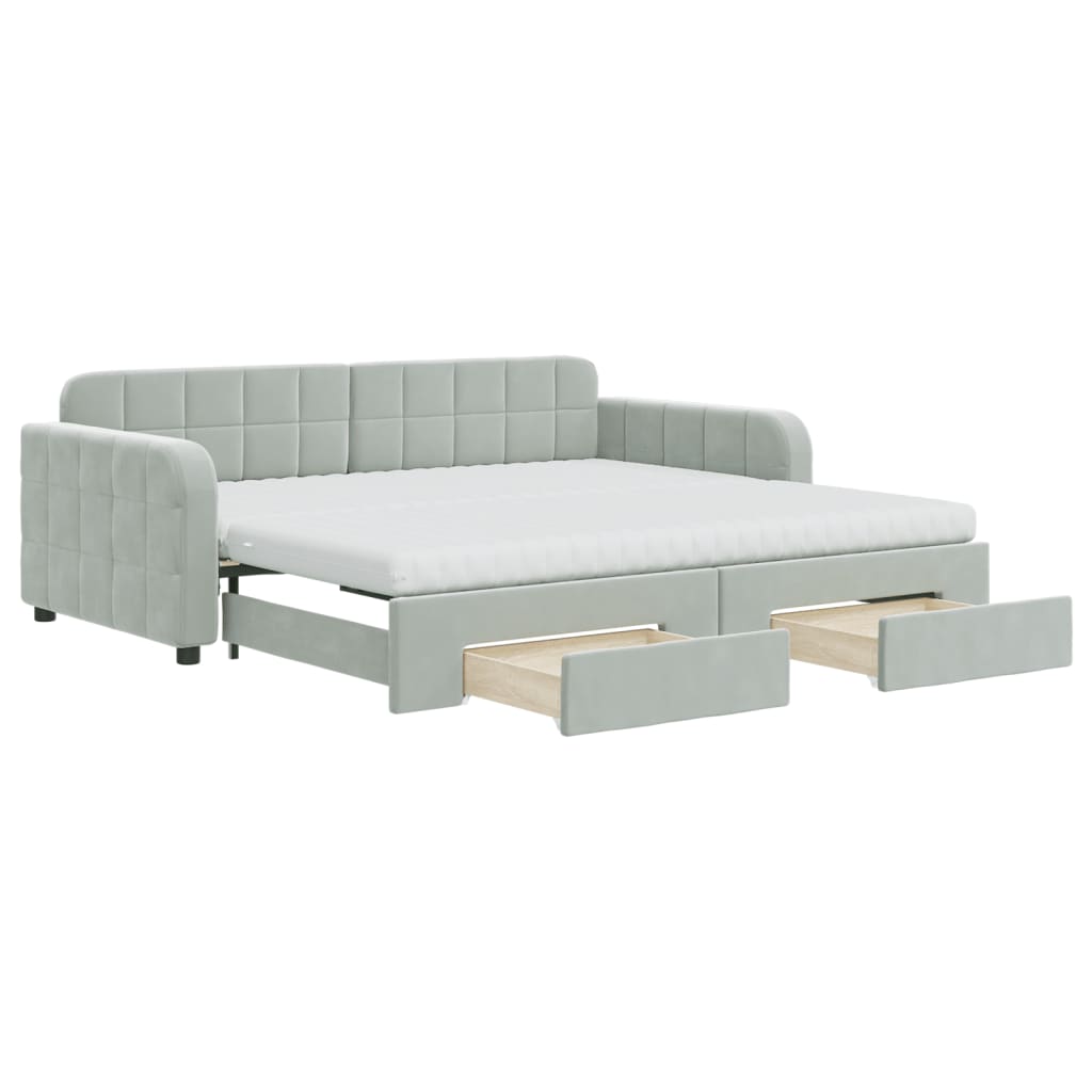 Divano Letto Estraibile Cassetti Grigio Chiaro 90x190cm Velluto | homemem39