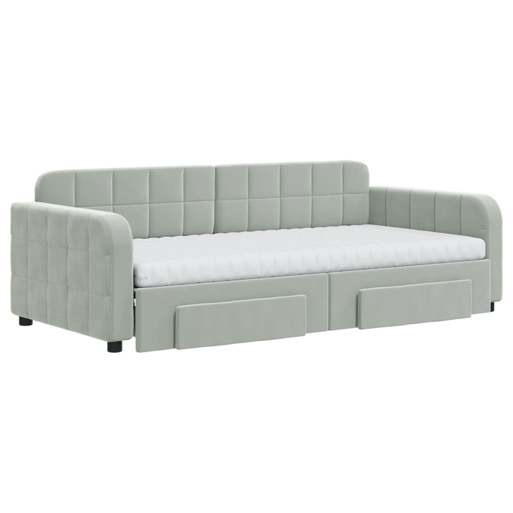 Divano Letto Estraibile Cassetti Grigio Chiaro 90x190cm Velluto | homemem39