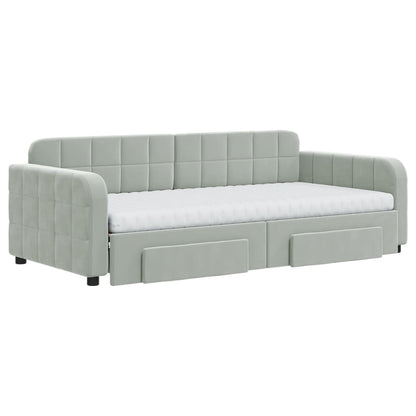 Divano Letto Estraibile Cassetti Grigio Chiaro 90x190cm Velluto | homemem39