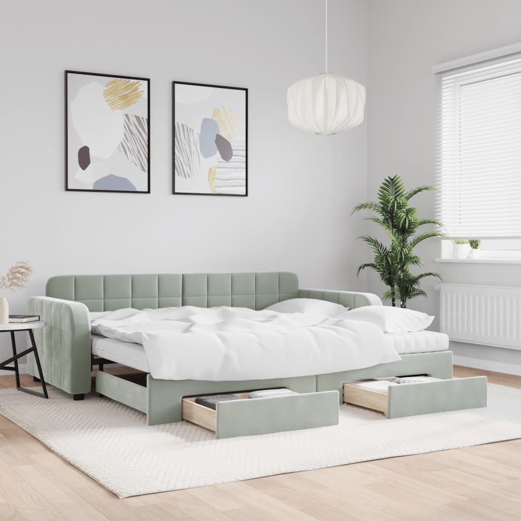 Divano Letto Estraibile Cassetti Grigio Chiaro 90x190cm Velluto | homemem39