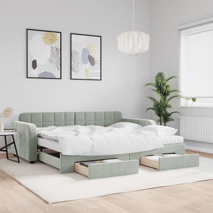 Divano Letto Estraibile Cassetti Grigio Chiaro 90x190cm Velluto | homemem39