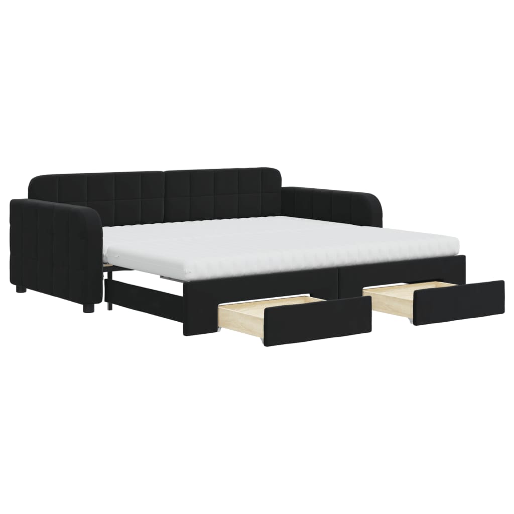 Divano Letto Estraibile con Cassetti Nero 90x190 cm in Velluto | homemem39