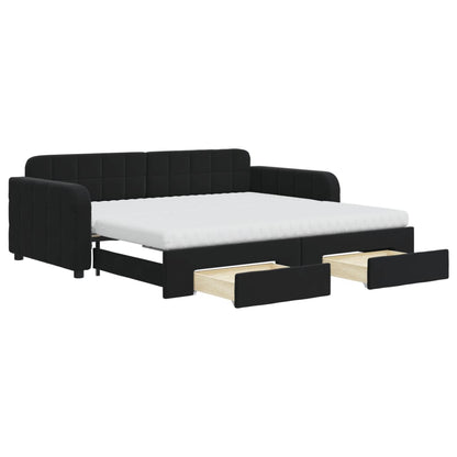 Divano Letto Estraibile con Cassetti Nero 90x190 cm in Velluto | homemem39