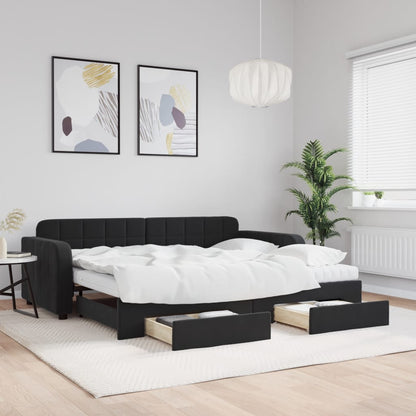 Divano Letto Estraibile con Cassetti Nero 90x190 cm in Velluto | homemem39
