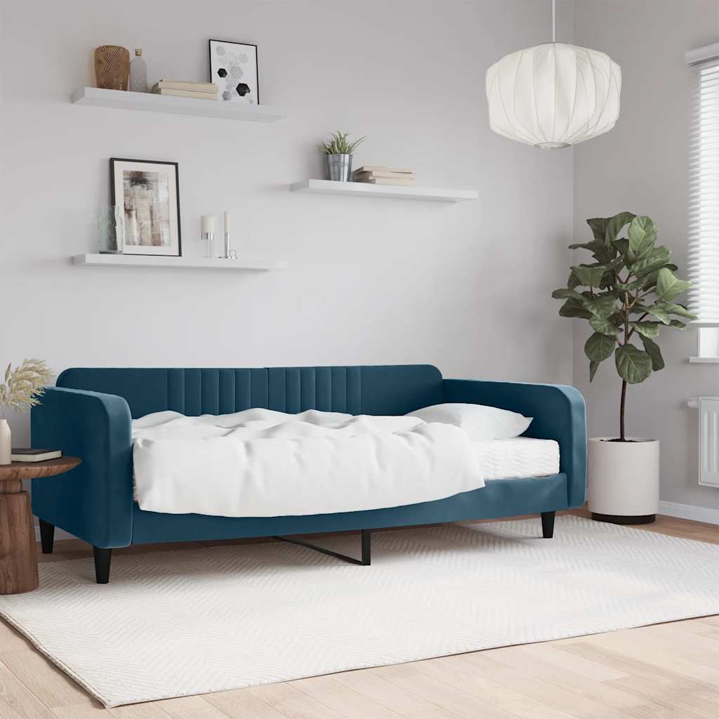 Divano Letto con Materasso Blu 100x200 cm in Velluto | homemem39