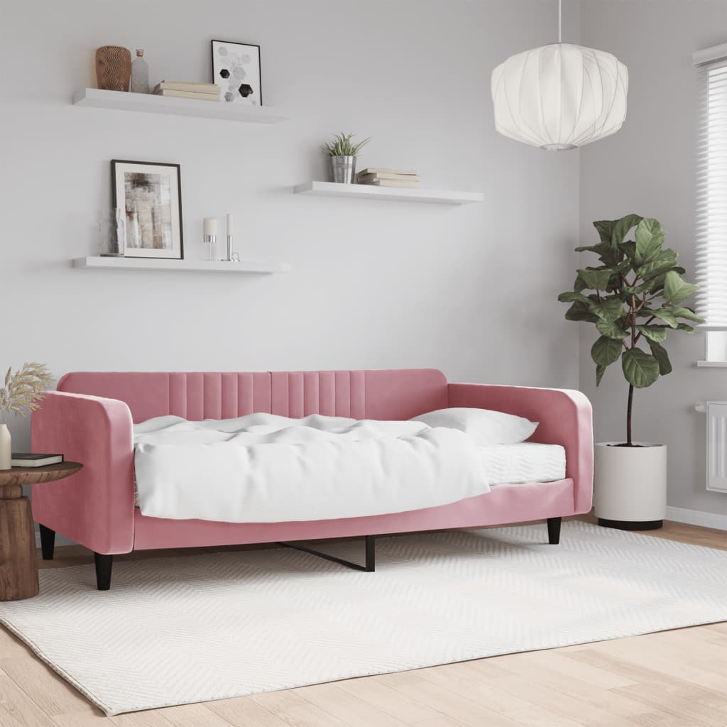 Divano Letto con Materasso Rosa 100x200 cm in Velluto | homemem39