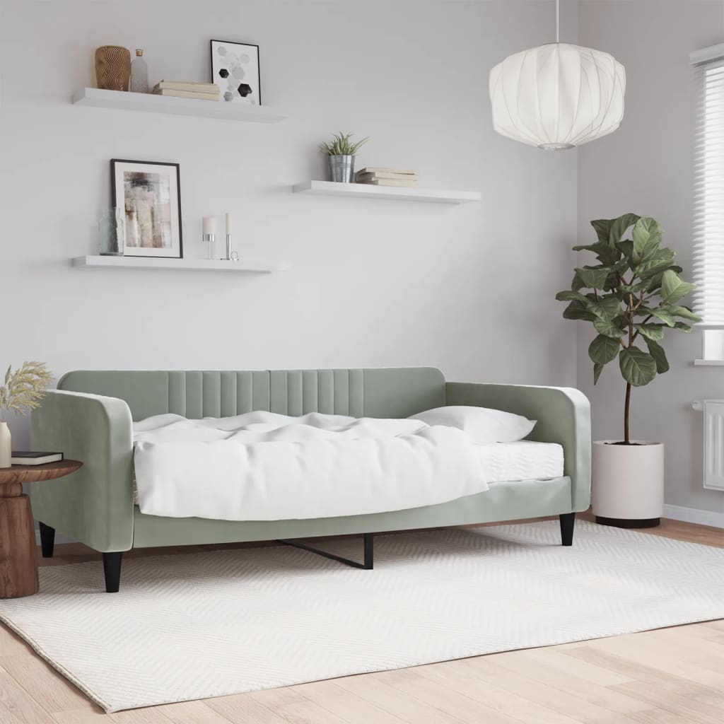 Divano Letto con Materasso Grigio Chiaro 90x190 cm in Velluto | homemem39