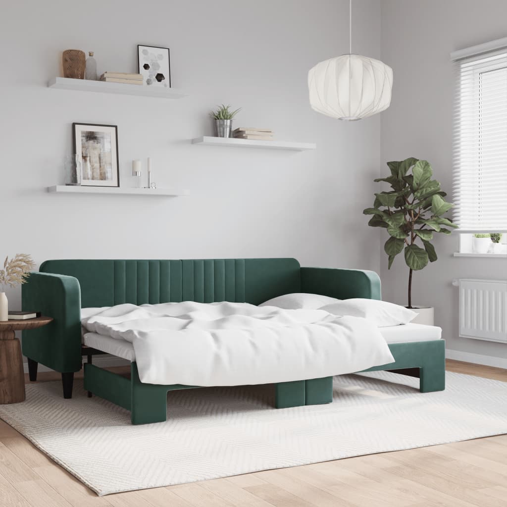 Divano Letto con Letto Estraibile Verde Scuro 80x200cm Velluto - homemem39