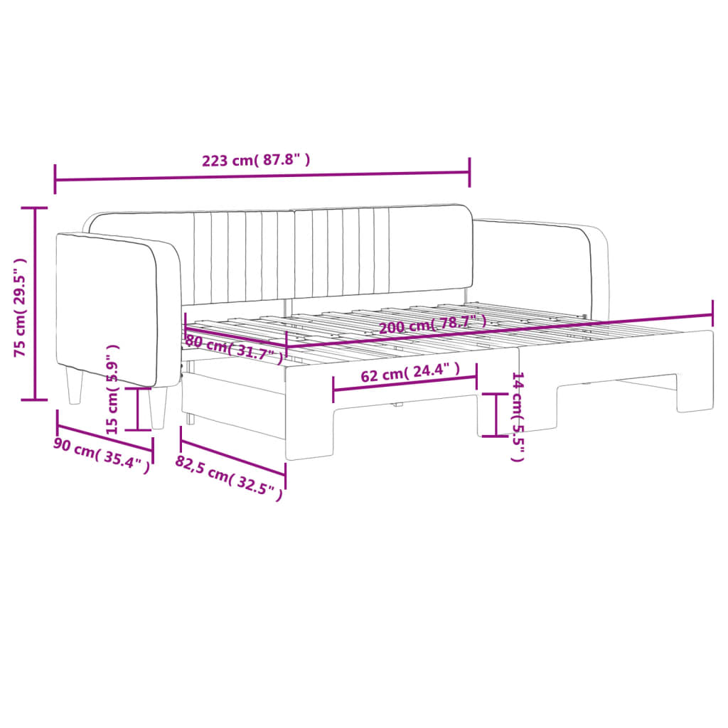 Divano Letto con Letto Estraibile Nero 80x200 cm in Velluto | homemem39