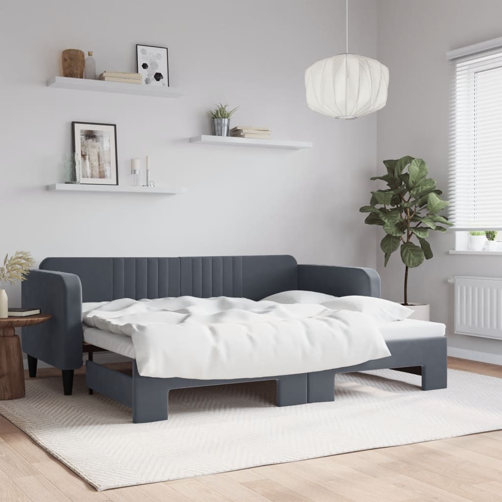 Divano Letto con Letto Estraibile Grigio Scuro 90x200cm Velluto - homemem39