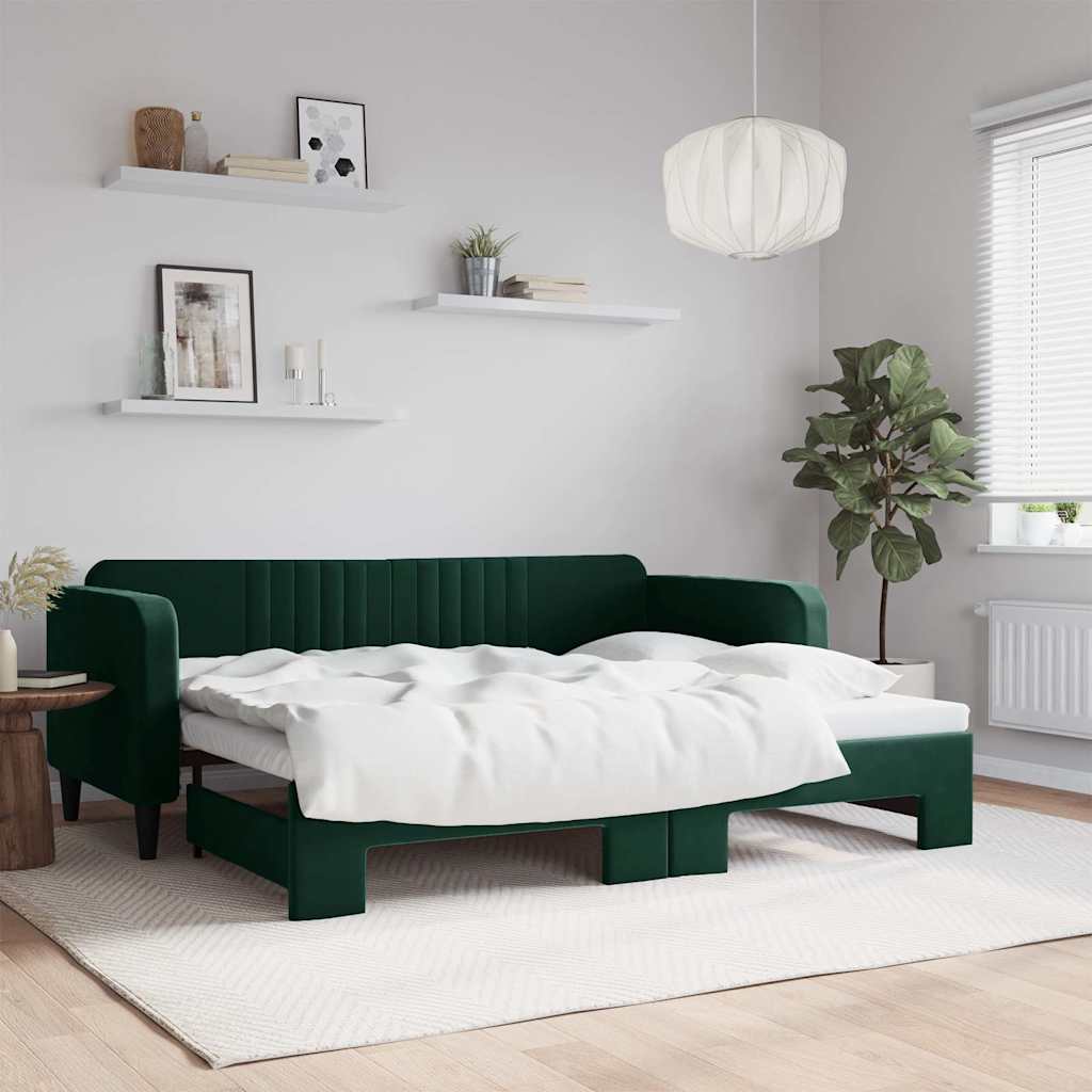 Divano Letto con Letto Estraibile Verde Scuro 90x200cm Velluto | homemem39