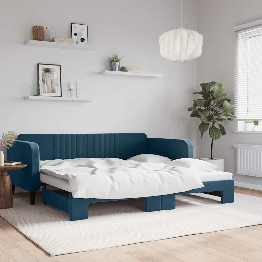 Divano Letto con Letto Estraibile Blu 100x200 cm in Velluto | homemem39
