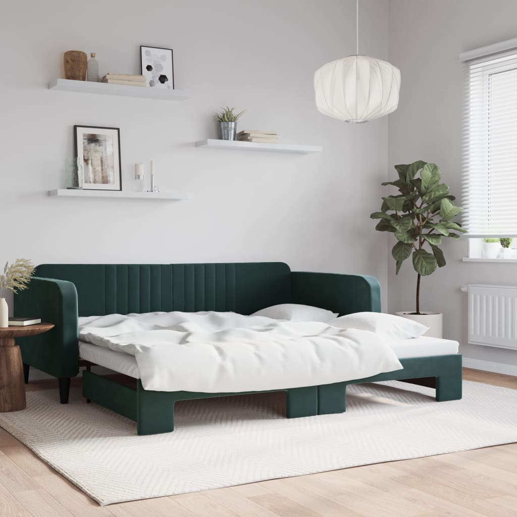 Divano Letto con Letto Estraibile Verde Scuro 100x200cm Velluto | homemem39