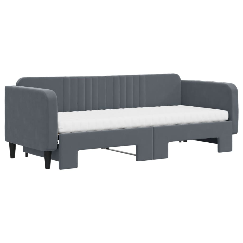 Divano Letto Estraibile Materassi Grigio Scuro 80x200cm Velluto - homemem39
