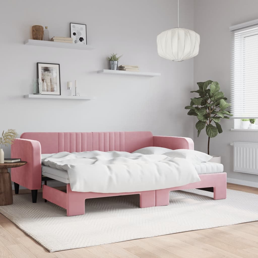 Divano Letto Estraibile con Materassi Rosa 80x200 cm Velluto | homemem39