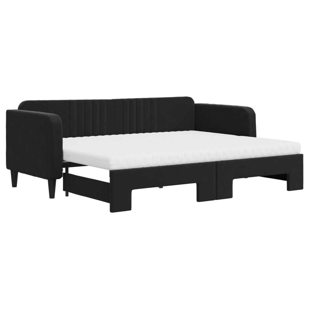 Divano Letto Estraibile con Materassi Nero 80x200 cm Velluto | homemem39