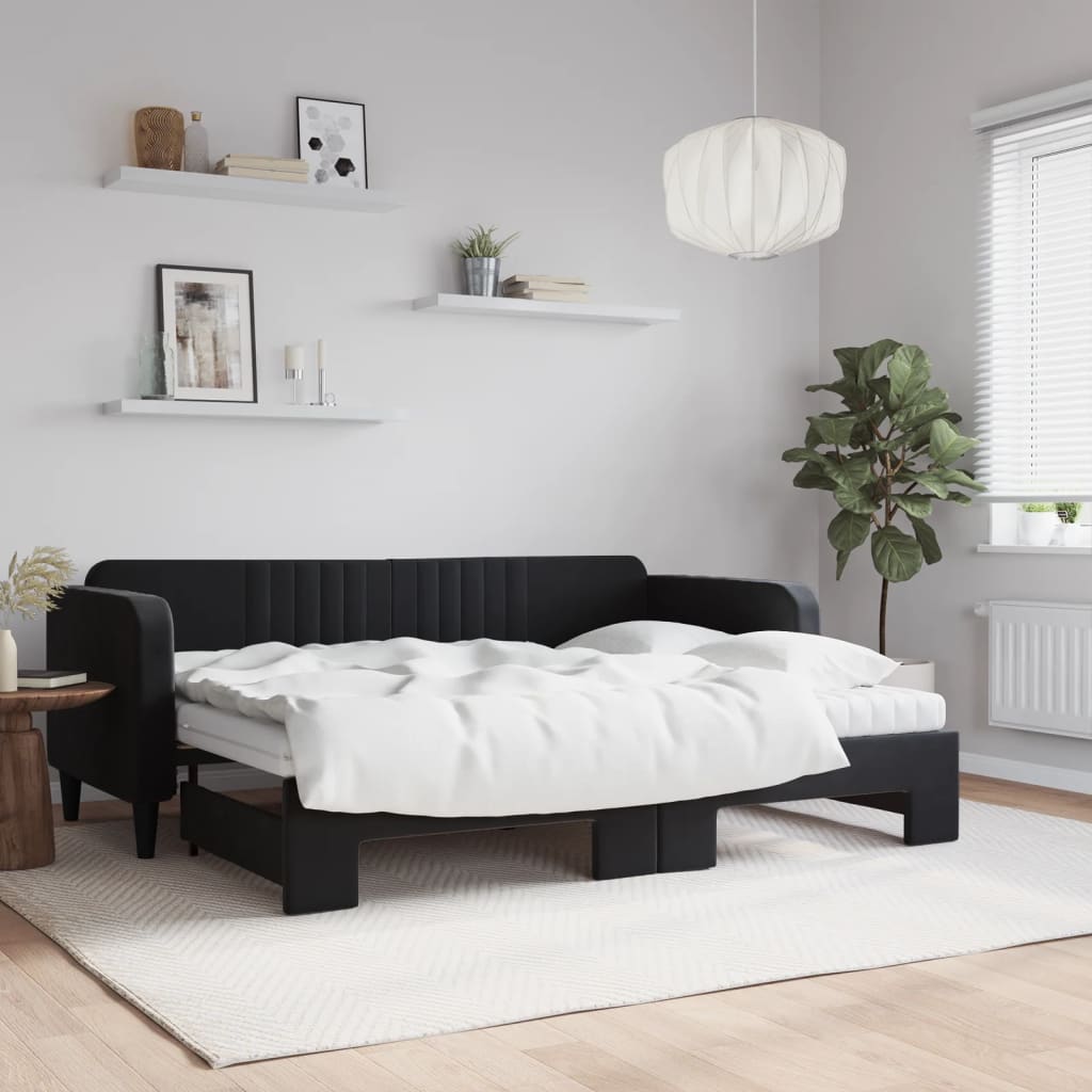 Divano Letto Estraibile con Materassi Nero 80x200 cm Velluto | homemem39