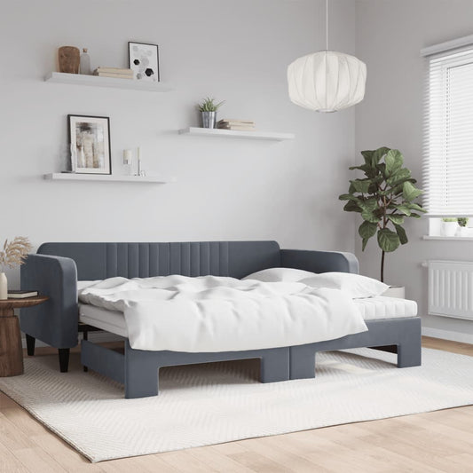 Divano Letto Estraibile Materassi Grigio Scuro 90x200cm Velluto | homemem39