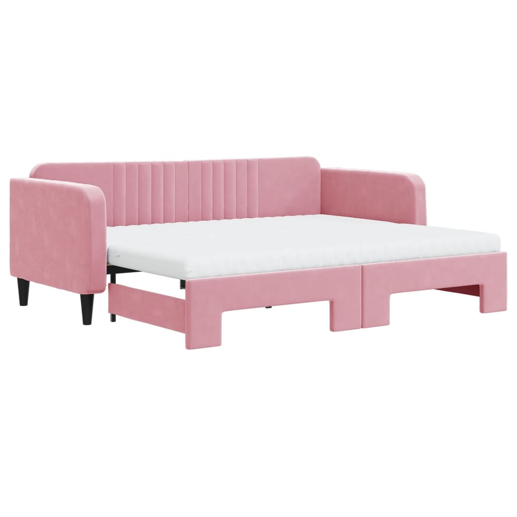 Divano Letto Estraibile con Materassi Rosa 90x200 cm Velluto