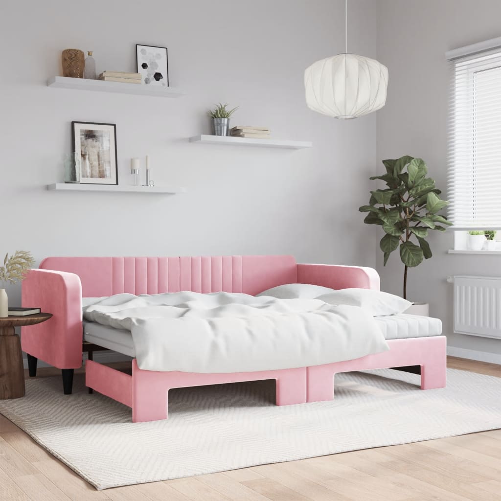 Divano Letto Estraibile con Materassi Rosa 90x200 cm Velluto