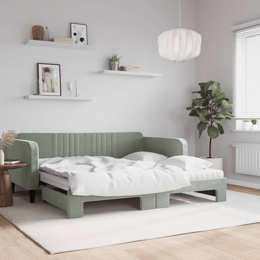 Divano Letto Estraibile Materassi Grigio Chiaro 90x190 Velluto | homemem39
